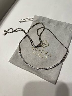 Kendra Scott Scottie Antique Silver Pave Curved Bar Necklace